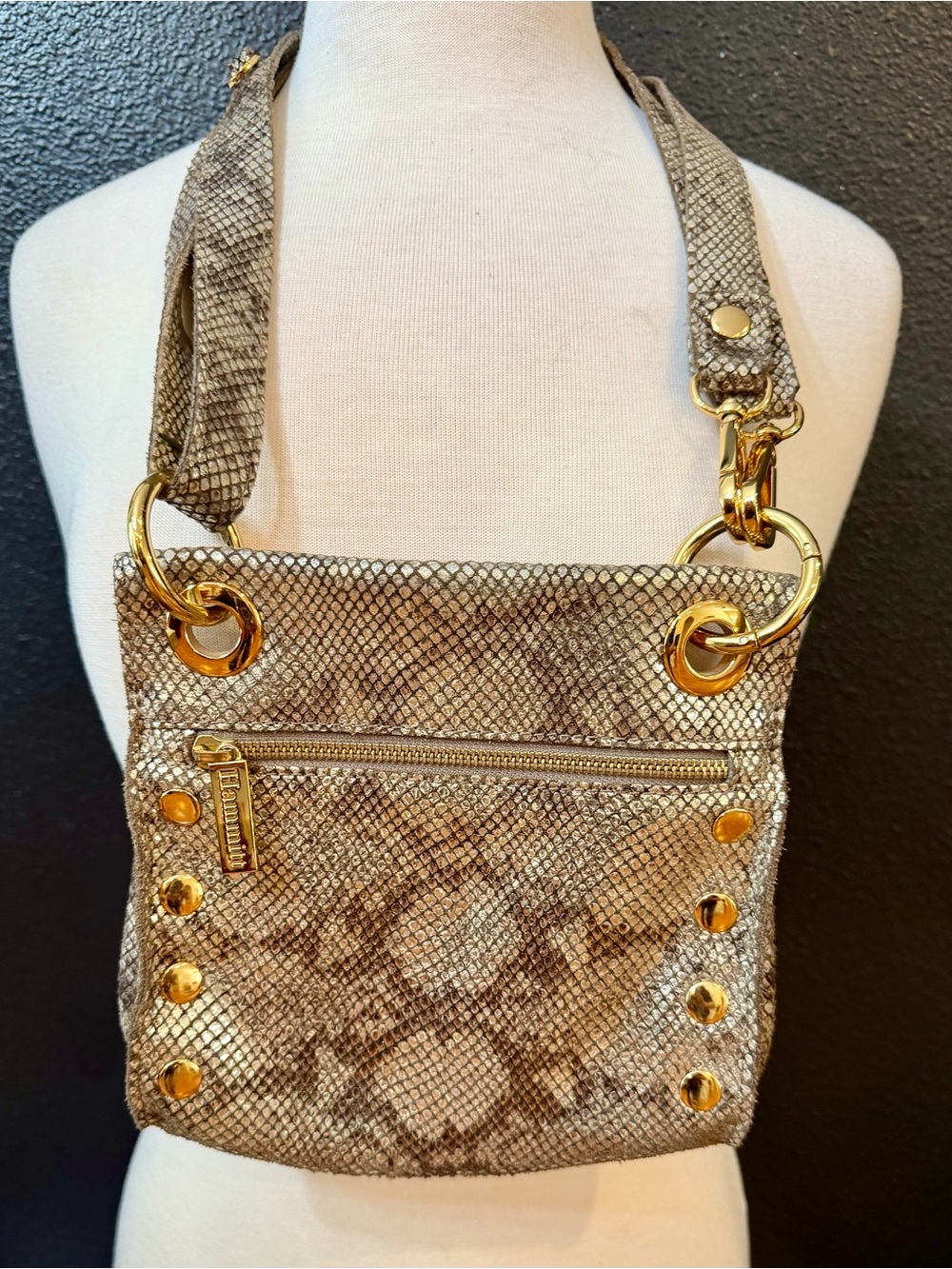 Hammitt Gold Snakeskin-Effect Crossbody with Gold Hardware